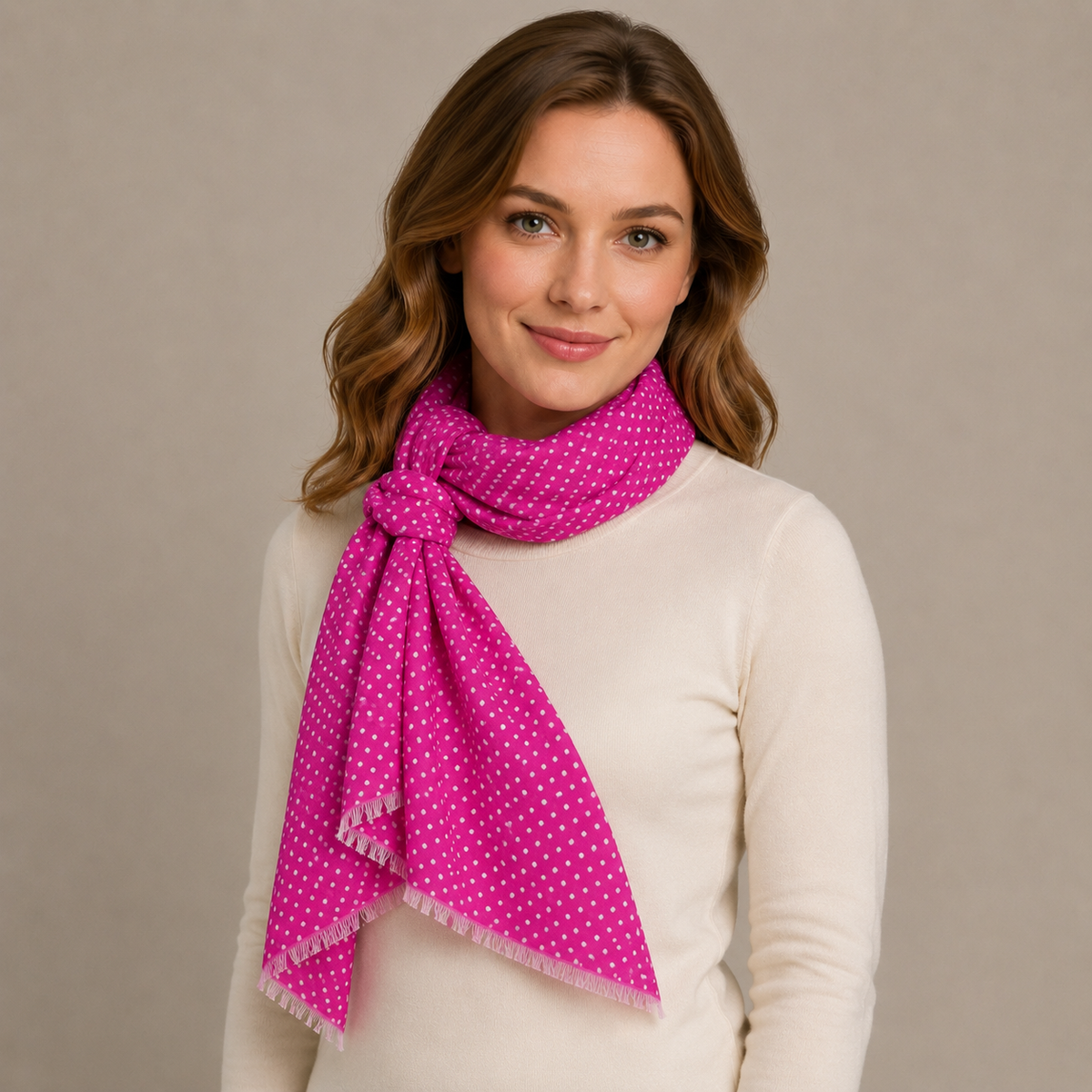 Fuchsia Pink Polka Dot Lightweight Scarf