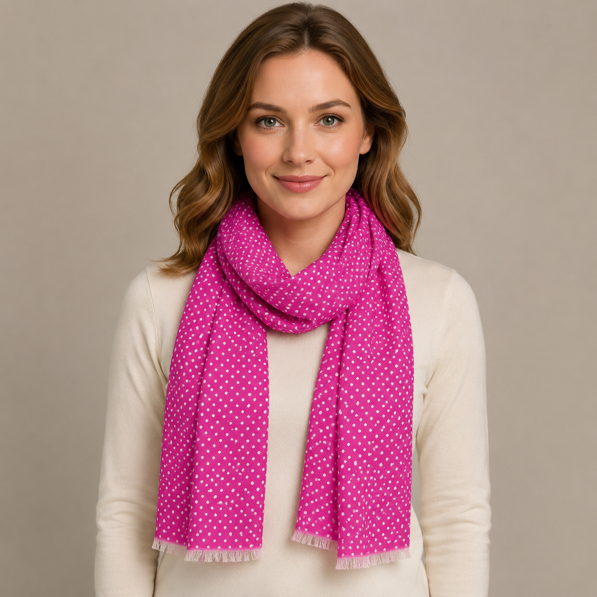 Fuchsia Pink Polka Dot Lightweight Scarf