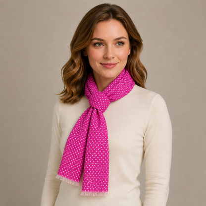 Fuchsia Pink Polka Dot Lightweight Scarf