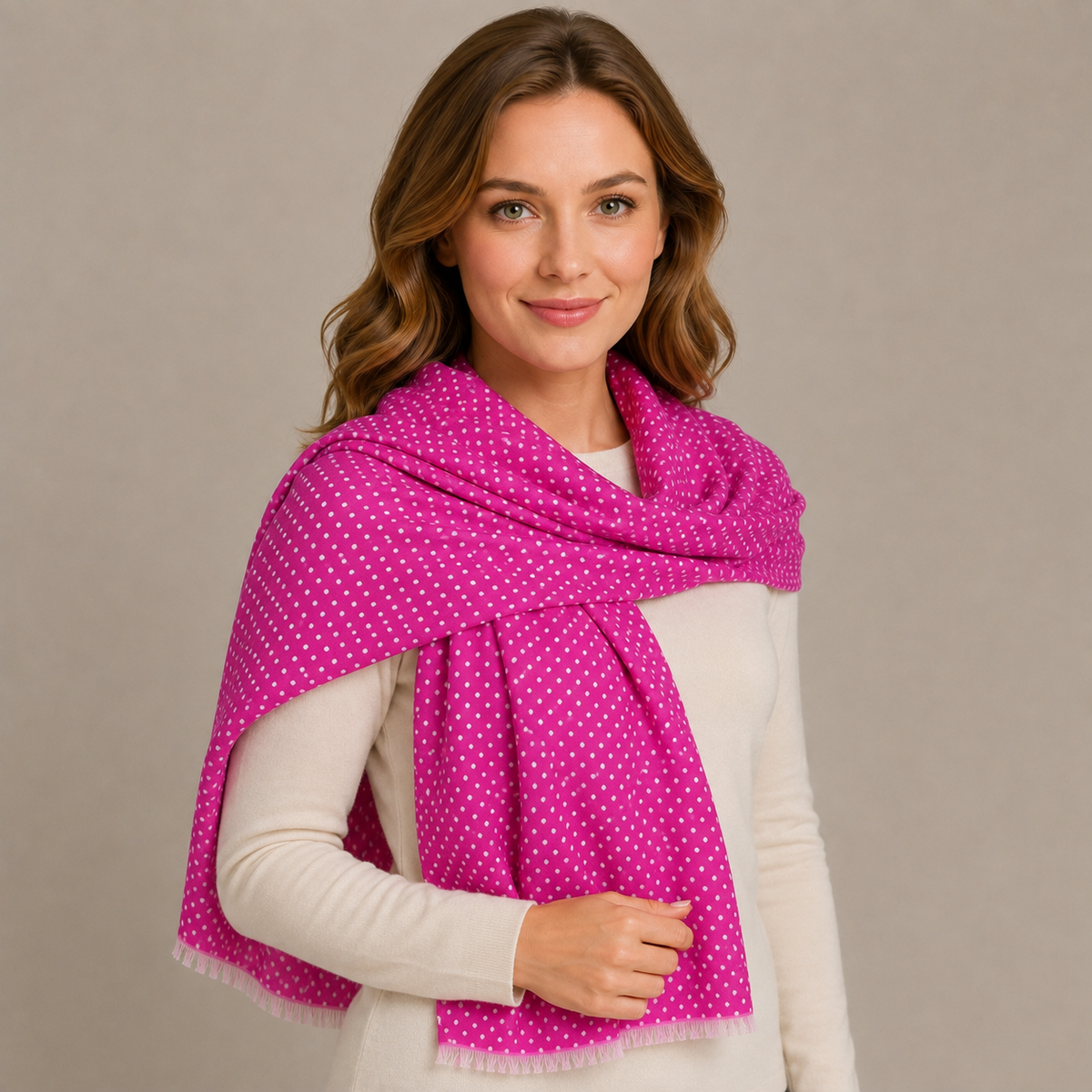 Fuchsia Pink Polka Dot Lightweight Scarf
