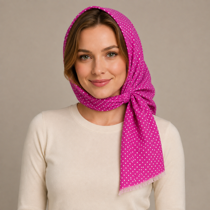 Fuchsia Pink Polka Dot Lightweight Scarf