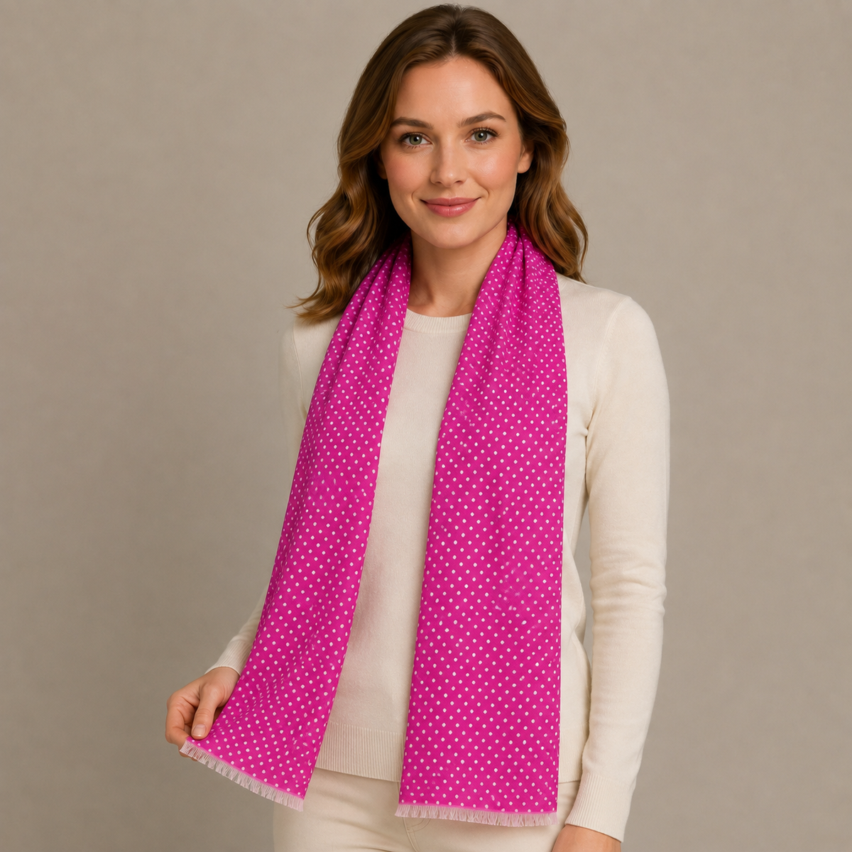 Fuchsia Pink Polka Dot Lightweight Scarf