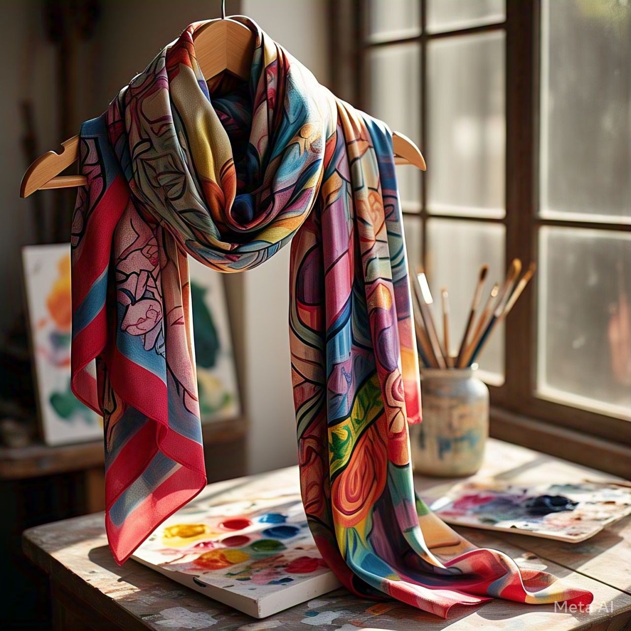Hand-Painted Silk Art Scarf