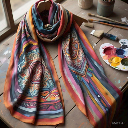 Hand-Painted Silk Art Scarf