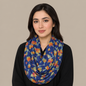 Navy Blue Floral Vine Scarf with Fringe